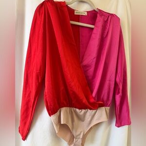 Pants Store Vibrant Red and Pink Women's Wrap Bodysuit Medium